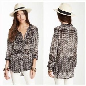 Free People Floral Caravan Printed Button Front Long Sleeve Hi-Low Top Size XS